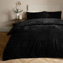 OHS Faux Fur Ribbed Fleece Duvet Cover Bedding Set, Black - Double - thumbnail 6