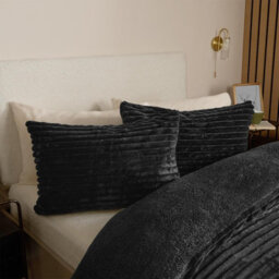 OHS Faux Fur Ribbed Fleece Duvet Cover Bedding Set, Black - Double - thumbnail 3