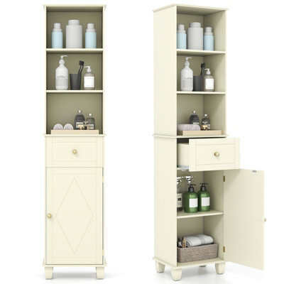 Costway 172 Cm Tall Bathroom Cabinet Freestanding Narrow Cabinet-Beige - image 1
