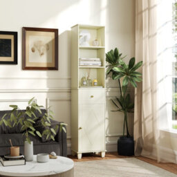 Costway 172 Cm Tall Bathroom Cabinet Freestanding Narrow Cabinet-Beige - thumbnail 5