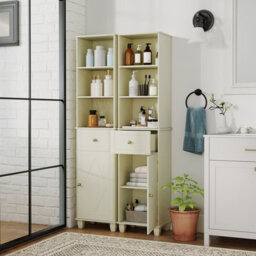 Costway 172 Cm Tall Bathroom Cabinet Freestanding Narrow Cabinet-Beige - thumbnail 3