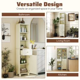 Costway 172 Cm Tall Bathroom Cabinet Freestanding Narrow Cabinet-Beige - thumbnail 9