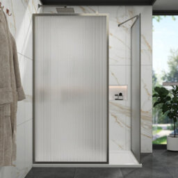 Royal Bathrooms Luxor Walk In Wet Room Fluted Shower Enclosure With 1200 X 800mm Stone Tray & Gun Metal Grey Frame 8mm Easy Clean Glass - thumbnail 3