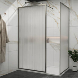 Royal Bathrooms Luxor Walk In Wet Room Fluted Shower Enclosure With 1200 X 800mm Stone Tray & Gun Metal Grey Frame 8mm Easy Clean Glass - thumbnail 1