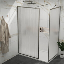 Royal Bathrooms Luxor Walk In Wet Room Fluted Shower Enclosure With 1200 X 800mm Stone Tray & Gun Metal Grey Frame 8mm Easy Clean Glass - thumbnail 4