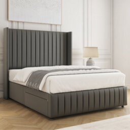Bsspoke Luna Divan Bed Set Grey Plush Velvet 54Inch Headboard & Footboard 2 Drawers Footend & Mattress In All Sizes - thumbnail 3