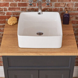 Homestylestore Black Grey And Oak 645mm Bathroom Vanity Unit With Square Countertop Basin And Chrome T Bar Handles - thumbnail 2