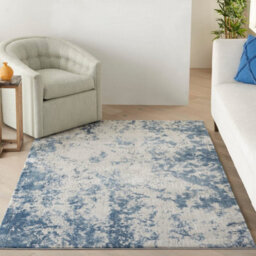 Grey Blue Rustic Textures Luxurious Easy To Clean Modern Abstract Bedroom & Living Room Rug -66 X 230Cm (Runner) - thumbnail 1