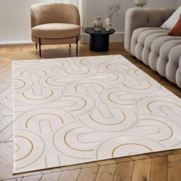 The Rugs Carmel Cream/gold Geometric Area Rug And Runner Non Shedding, Stain Resistant, Soft - thumbnail 1