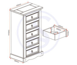 Seconique Corona 5 Drawer Narrow Chest Of Drawers Distressed Waxed Pine Metal Handles - thumbnail 9