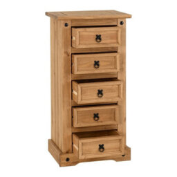 Seconique Corona 5 Drawer Narrow Chest Of Drawers Distressed Waxed Pine Metal Handles - thumbnail 3