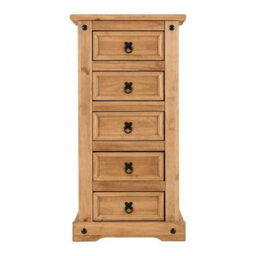 Seconique Corona 5 Drawer Narrow Chest Of Drawers Distressed Waxed Pine Metal Handles - thumbnail 4