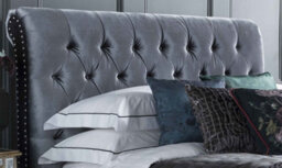 Save On Goods UK 4Ft6 Double Grey Velvet Scroll Button Back Chesterfield Fabric Upholstered Bed Frame Bedstead - thumbnail 5