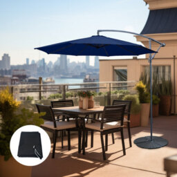Sundaze Blue 3M Garden Banana Parasol Cantilever Umbrella Hanging Patio, Base & Weather Protective Cover
