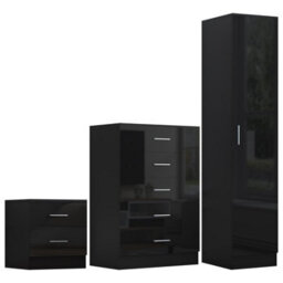 Reflect 1 Door Plain Wardrobe, 5 Drawer Chest, 2 Drawer Bedside - Black Gloss & Black Oak - Bedroom Furniture Set - thumbnail 6