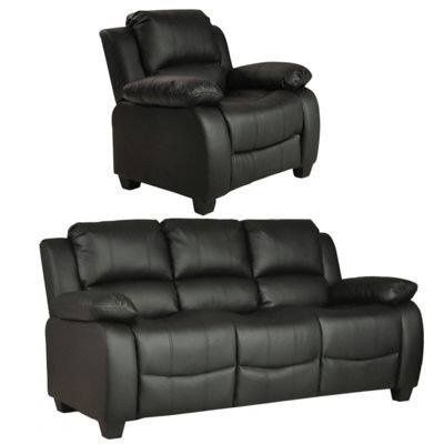 Furniture Instore Valerie Black Leather Aire 2 Piece 3+1 Seater Sofa Set - image 1