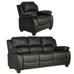 Furniture Instore Valerie Black Leather Aire 2 Piece 3+1 Seater Sofa Set - thumbnail 1