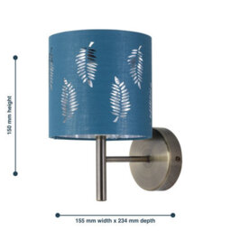 First Choice Lighting Set Of 2 Brea - Antique Brass Wall Lights With Teal Fern Shades - thumbnail 6