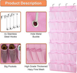 ATEK Over Door Shoe Storage 24 Large Mesh Pockets Hanging Shoe Rack With Hooks For Men Women And Kids Space Saving Door Organizer - thumbnail 3