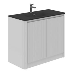 Plum&clay Isla Ribbed Fluted White Freestanding Bathroom Vanity Unit & Black Basin Set (W)1000mm - thumbnail 1