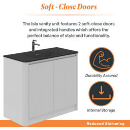 Plum&clay Isla Ribbed Fluted White Freestanding Bathroom Vanity Unit & Black Basin Set (W)1000mm - thumbnail 4