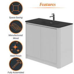 Plum&clay Isla Ribbed Fluted White Freestanding Bathroom Vanity Unit & Black Basin Set (W)1000mm - thumbnail 6