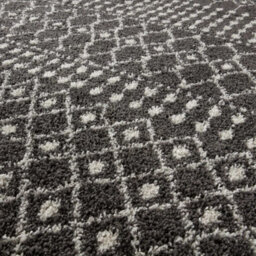 The Rugs Soft Moroccan Diamond Shaggy Rugs And Runners High Pile Dark Grey And Ivory Living Room Kitchen Hallway 1040 - thumbnail 3