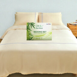 DuraTribe Ohsobamboo 100% Bamboo Embroidered Bedding Set - Ivory Pearl