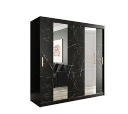 Arte Elegant Black Geneva Sliding Door Wardrobe W2000mm H2000mm D620mm - Mirrored Doors, Gold Handles, Large Storage - thumbnail 1