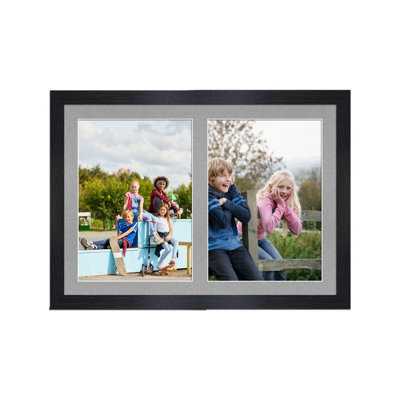 AK Frames 20X14 Black Modern Multi Photo Frame With Silver Mount - Holds 2 Apertures (2X) A4 Photos - image 1