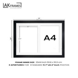 AK Frames 20X14 Black Modern Multi Photo Frame With Silver Mount - Holds 2 Apertures (2X) A4 Photos - thumbnail 4