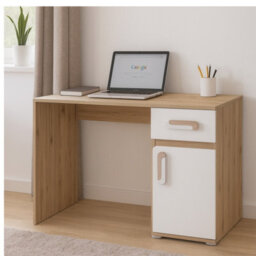 Apetito 09 Childrens Study Desk Kids Workstation With Drawer And Cabinet Modern Compact Design For Learning Light Oak White
