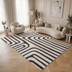 The Rugs Loft Dark Grey And Ivory Curved Line Living Room Area Rug And Runners Soft Pile - thumbnail 3