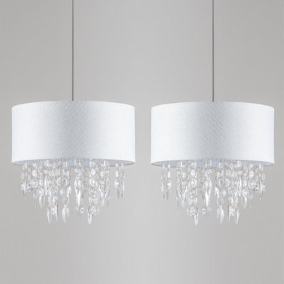 First Choice Lighting Set Of 2 Fiji - White Fleck Jewelled Easy Fit 40Cm Pendant Shades - image 1