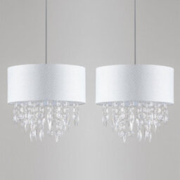 First Choice Lighting Set Of 2 Fiji - White Fleck Jewelled Easy Fit 40Cm Pendant Shades