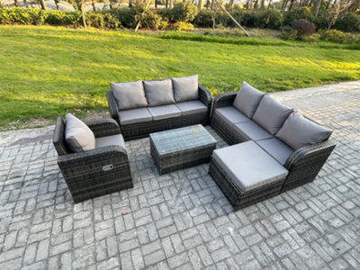 Fimous 8 Seater Rattan Outdoor Garden Furniture Sofa Set Patio Table & Chairs Set With 3 Seater Sofa Reclining Chair - image 1
