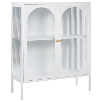 Beliani Glass Display Sideboard Sarre Metal 90 Cm White - image 1