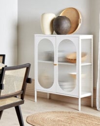 Beliani Glass Display Sideboard Sarre Metal 90 Cm White - thumbnail 2
