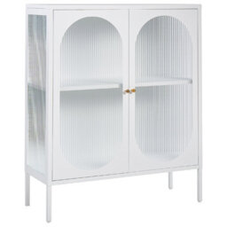 Beliani Glass Display Sideboard Sarre Metal 90 Cm White - thumbnail 1