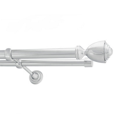 Toolty Double Metal Curtain Pole 25/19mm With Finials Rod Classic Brackets Avanti 145Cm Chrome