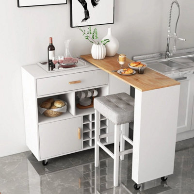 2 In 1 Kitchen Island Bar Table Combo Storage Trolley Wheeled Cupboard Wine Rack - image 1