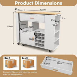 2 In 1 Kitchen Island Bar Table Combo Storage Trolley Wheeled Cupboard Wine Rack - thumbnail 2