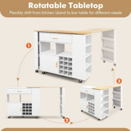 2 In 1 Kitchen Island Bar Table Combo Storage Trolley Wheeled Cupboard Wine Rack - thumbnail 4