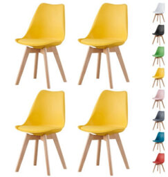 Mof Set Of 4 Yellow Dining Chairs Wooden Legs Soft Cushion Pad Stylish Deluxe Retro Lounge Dining Office Eva - thumbnail 1