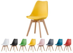 Mof Set Of 4 Yellow Dining Chairs Wooden Legs Soft Cushion Pad Stylish Deluxe Retro Lounge Dining Office Eva - thumbnail 2