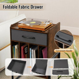 Record Player Stand With Drawer Vinyl Holder Display Shelf Brown - thumbnail 4