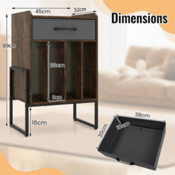 Record Player Stand With Drawer Vinyl Holder Display Shelf Brown - thumbnail 2