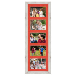 AK Frames 26X8 White Rustic Modern Multi Photo Frame With Poppy Red Mount - Holds 5 Apertures (5X) 6X4 Photos - thumbnail 1