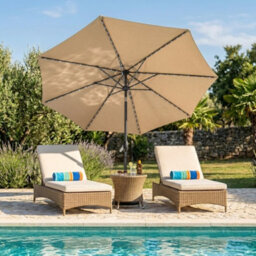 MonsterShop Led Tilt Parasol 2.7M Beige Umbrella With Base Garden Patio Sun Solar Lights - thumbnail 4