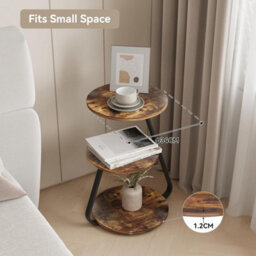 Small Round Coffee Table With 3 Color Led Lights, End Table With 3 Tier Storage Shelves, Bedside Sofa Side Tables For Living Room - thumbnail 5